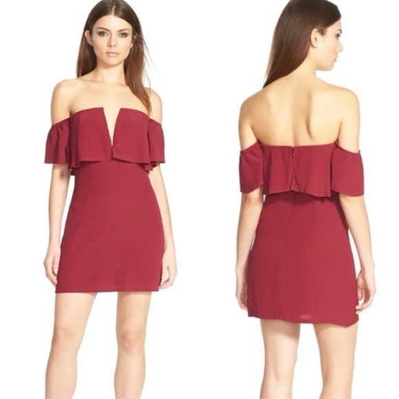 LOVERS + Friends Wine Primrose Off Shoulder Dress - Picture 2 of 15